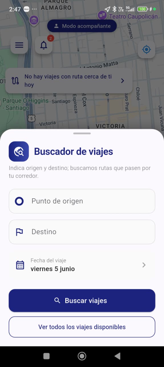 Buscador de viajes para Acompañantes